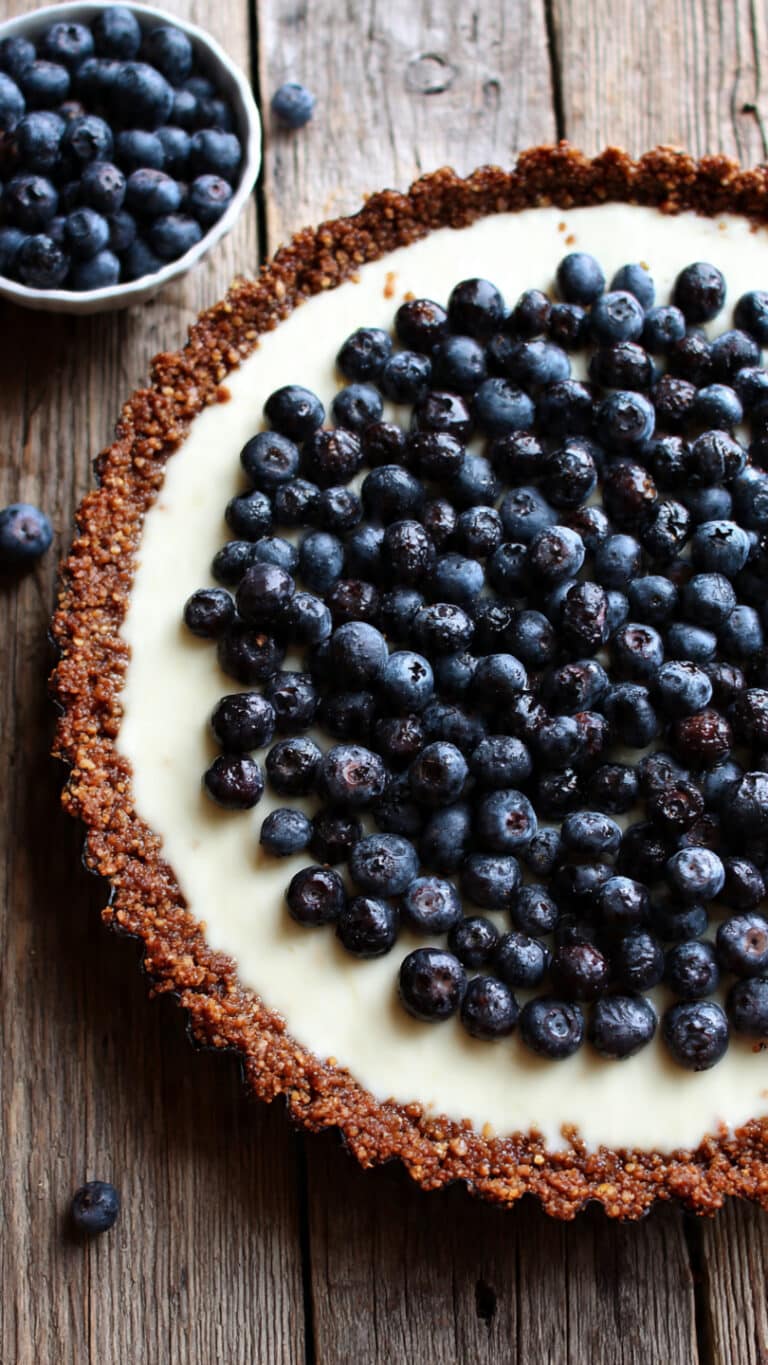 Ricotta Custard Blueberry Tart with Nut Crescent Crust