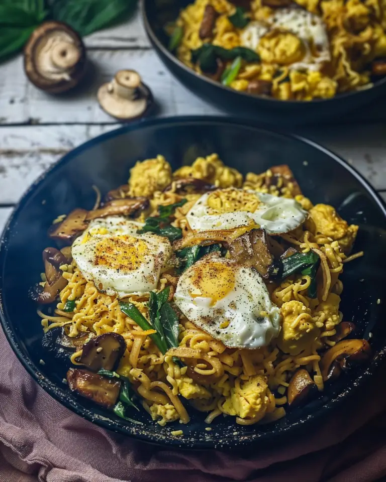Sizzling Crispy Egg & Mushroom Noodles