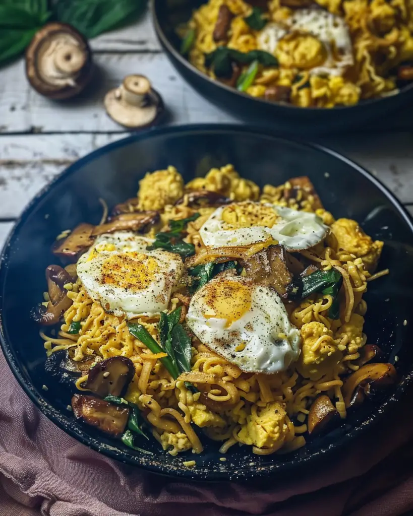 Sizzling Crispy Egg & Mushroom Noodles