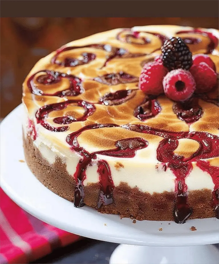 White Chocolate Raspberry Swirl Cheesecake