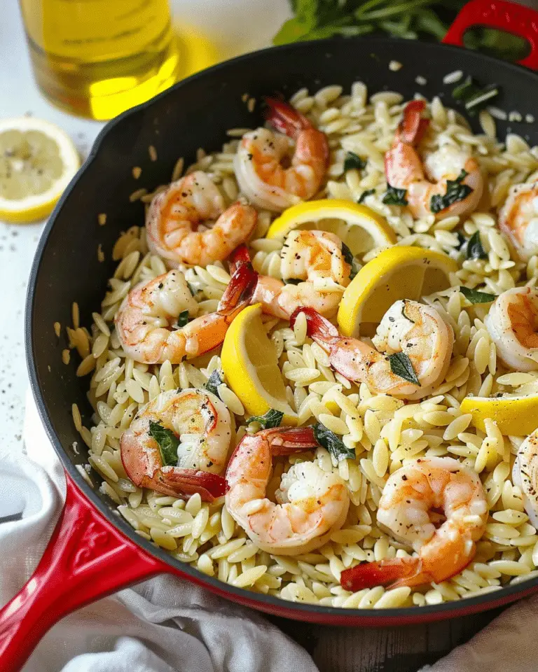One Skillet Lemon Pepper Shrimp and Orzo