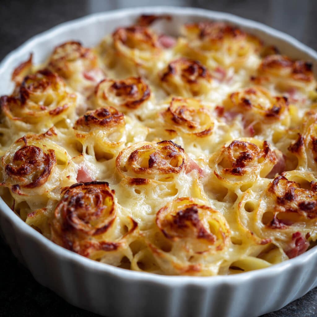 Baked Pasta Roses with Cheese and Smoked Turkey