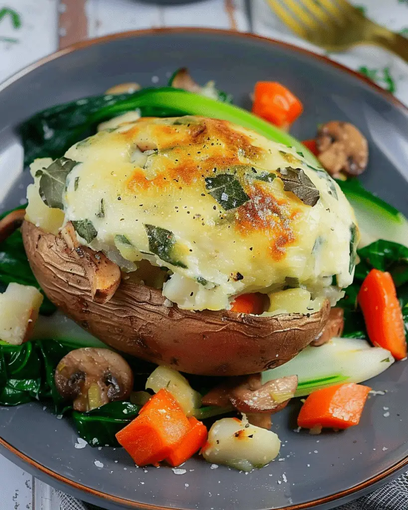 Baked Potato with Sautéed Veggies and Old Bay Seasoning
