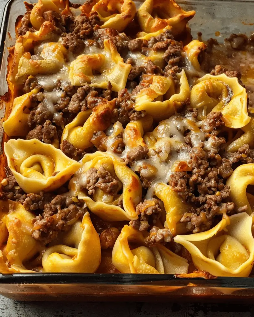 Cheesy Beef Enchilada Tortellini Bake