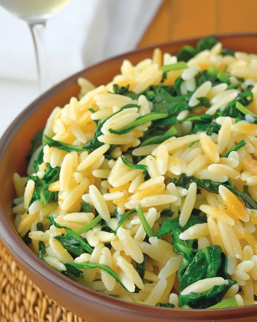 Cheesy Spinach Rice and Orzo