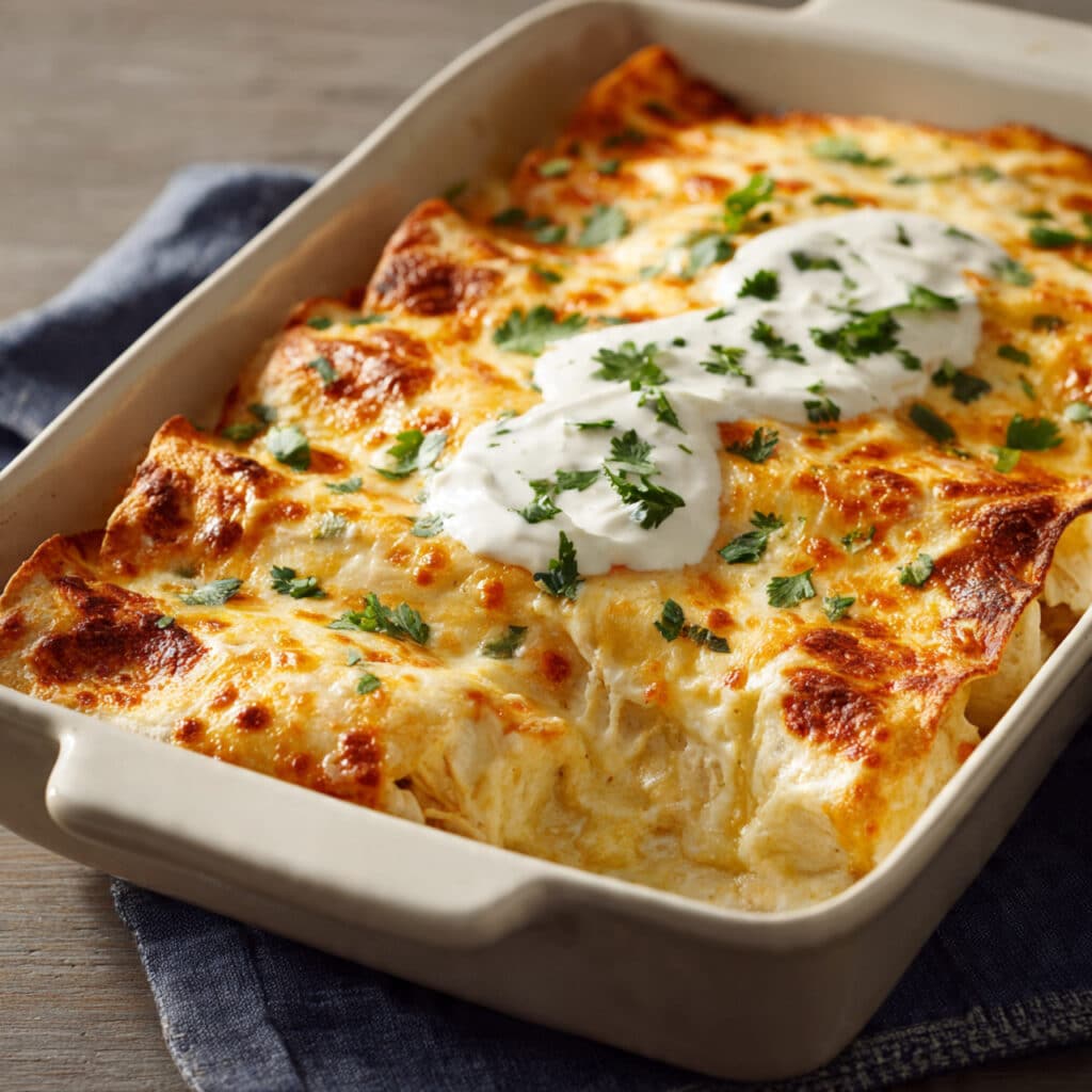 Chicken Enchiladas with Sour Cream White Sauce