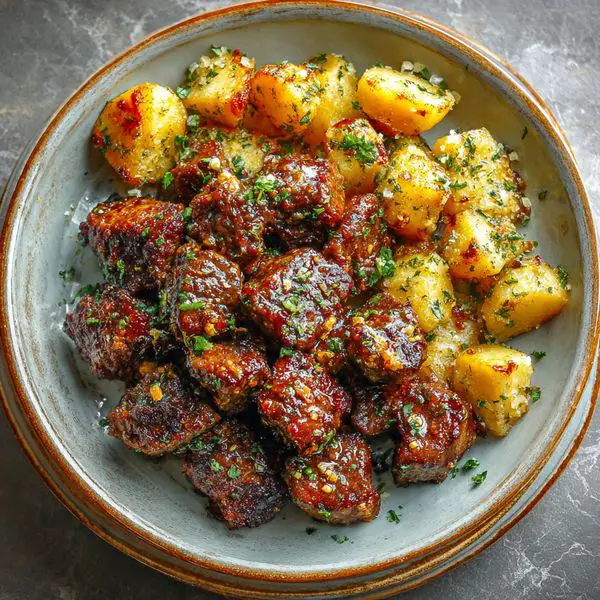 Garlic Butter Beef Bites & Potatoes