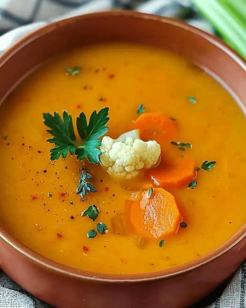 Healing Turmeric Vegetable Soup with Cauliflower, Carrots & Celery