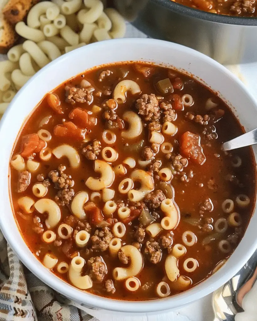 One Pot Beef and Tomato Macaroni Soup