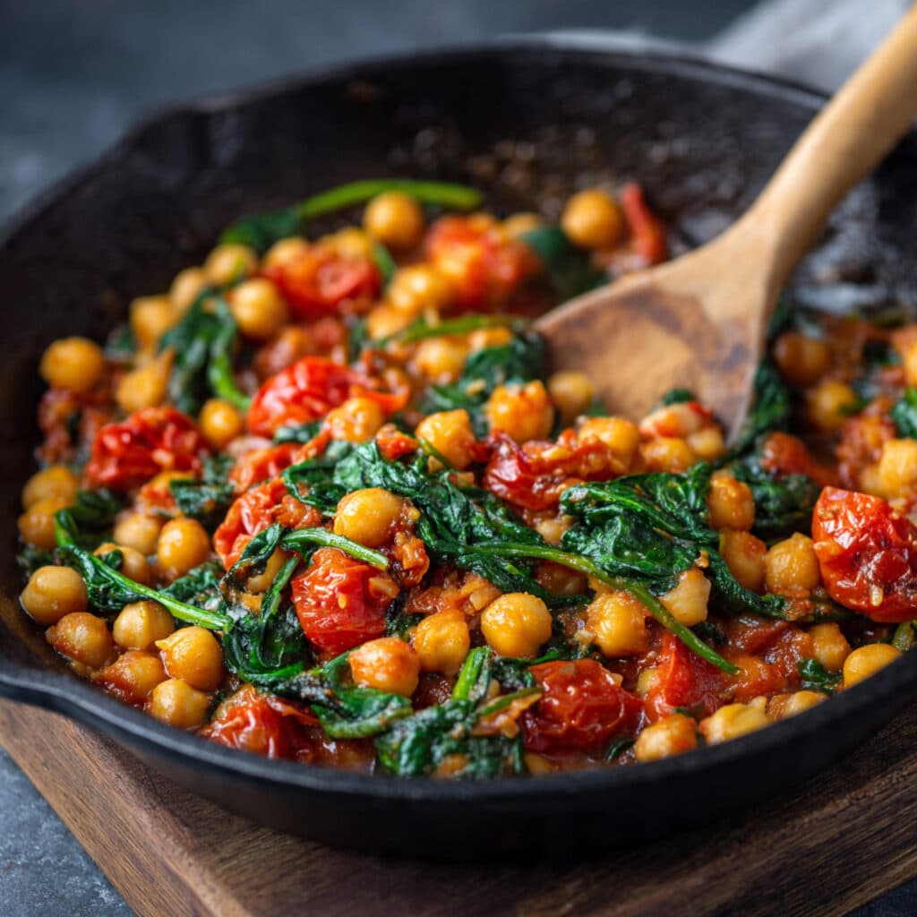 Skillet Chickpeas with Spinach and Tomatoes