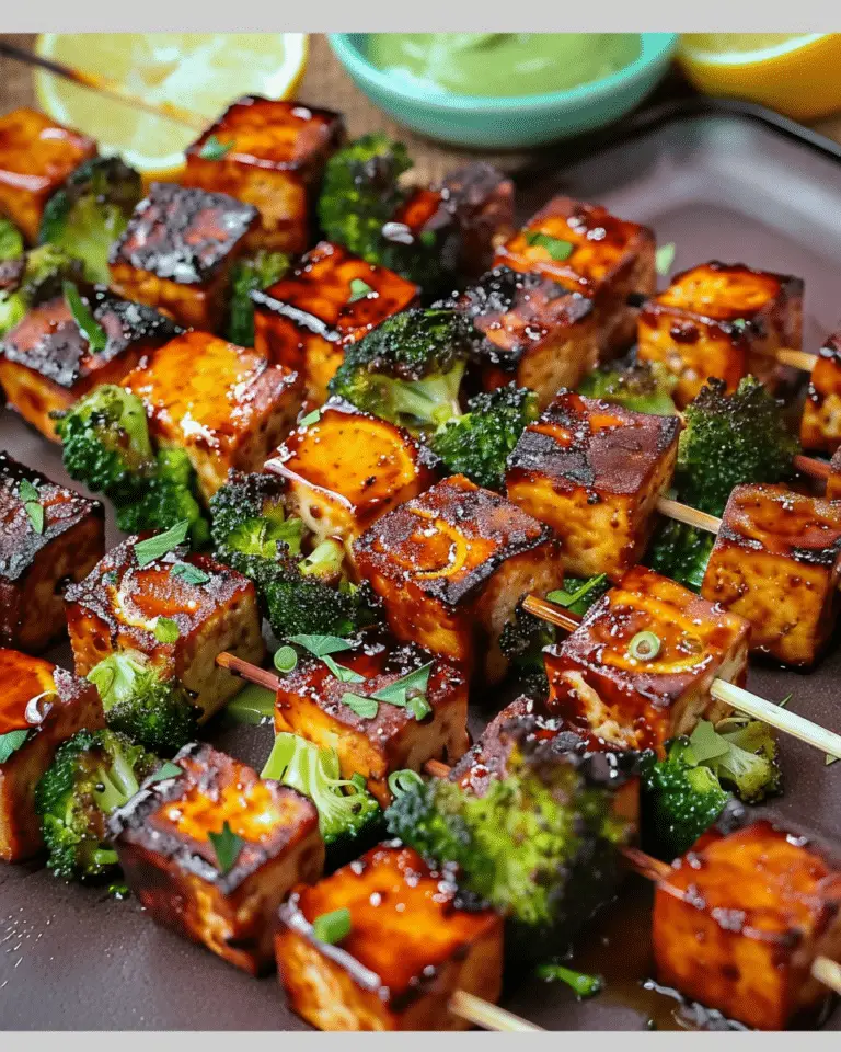 Vegan Lemon Garlic Tofu and Broccoli Skewers