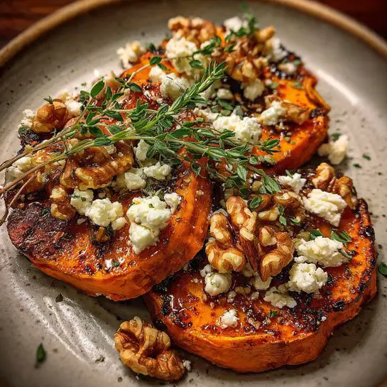 Caramelized Sweet Potatoes with Maple, Feta & Crunchy Walnuts