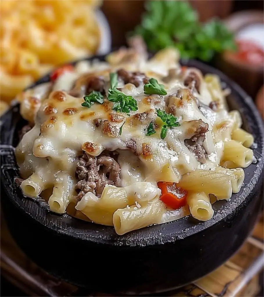 Creamy Philly Cheesesteak Pasta with Peppers