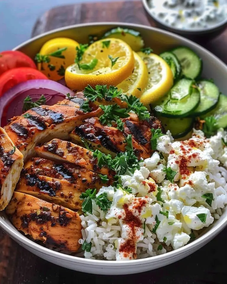Greek Chicken Gyro Bowl with Lemon Whipped Feta & Cucumbers