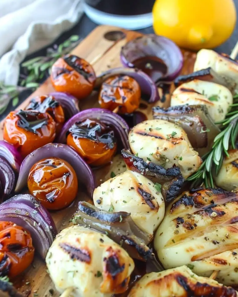 Grilled Mediterranean Platter with Chicken Kebabs & Halloumi