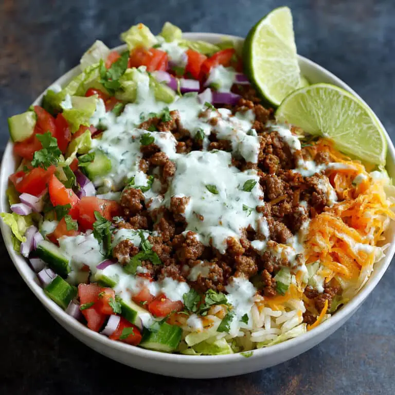 Ground Beef Taco Bowls with Cilantro Lime Crema
