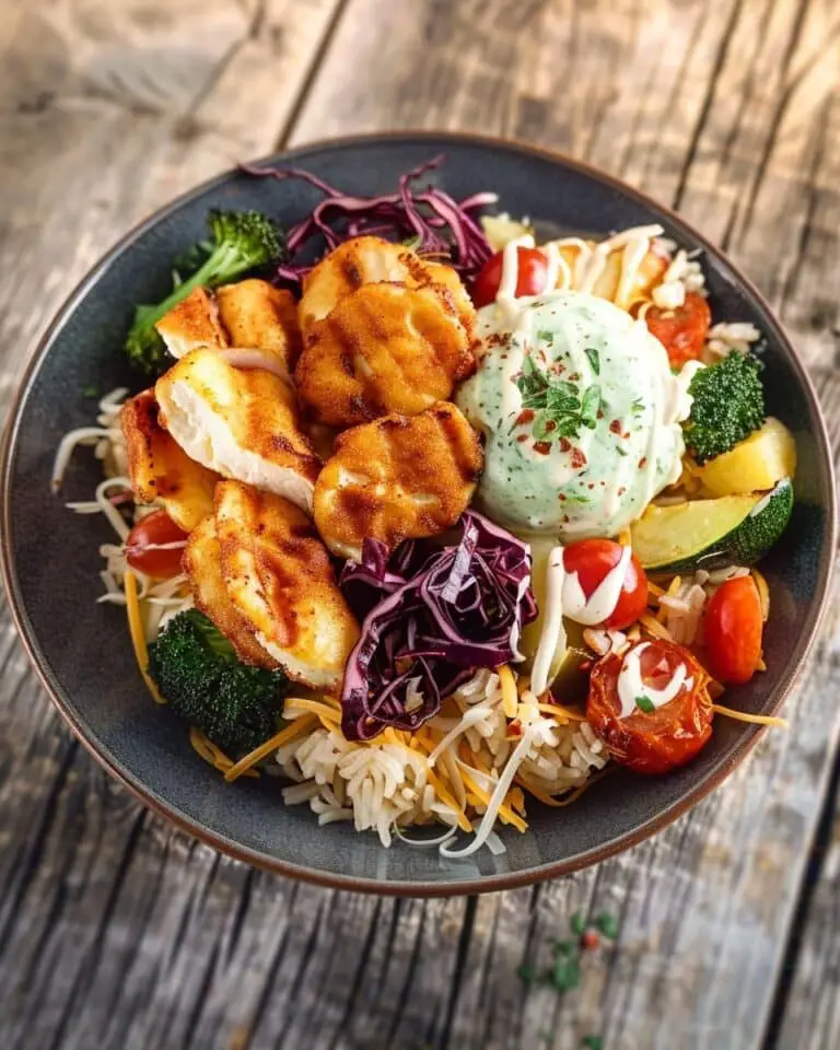 Halloumi Bowl with Roasted Veggies & Herbed Yogurt Sauce