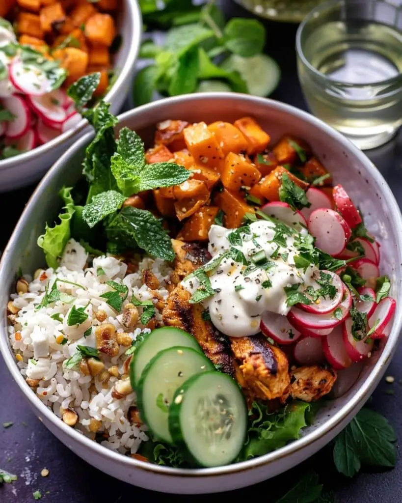 Quick Chicken Shawarma and Sweet Potato Bowls