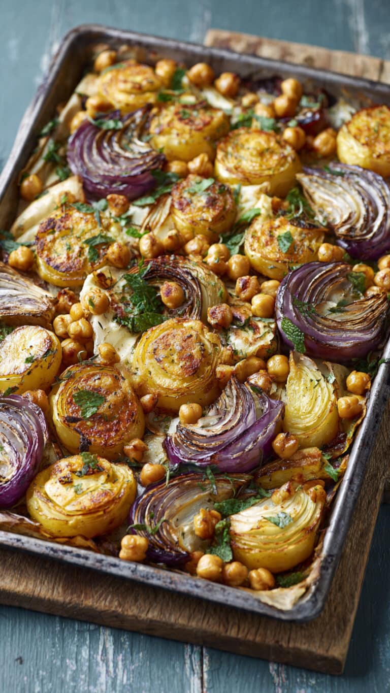 Roast Potato, Red Onion, and Chickpea Traybake