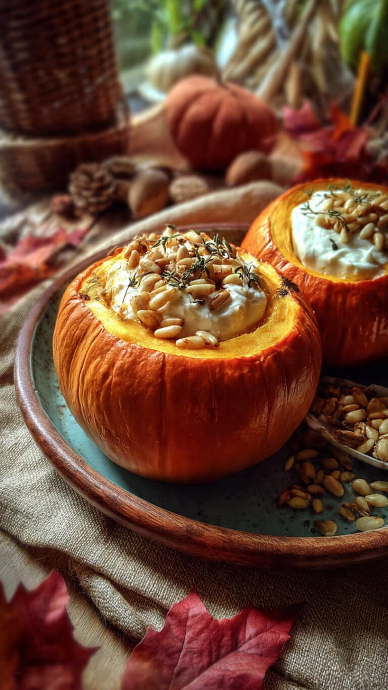Roasted Pumpkin with Yogurt Sauce and Pine Nuts