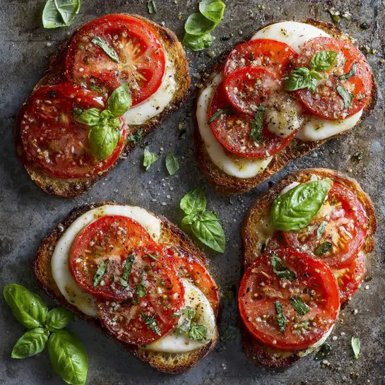 Tomato Basil Mozzarella Toasts