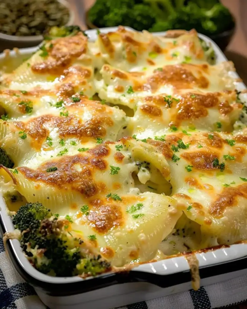 Creamy Alfredo Stuffed Shells with Chicken & Broccoli