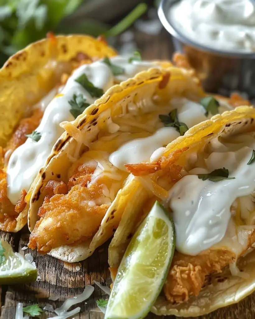 Crispy Chicken Tacos with Melted Cheese and Corn Tortillas