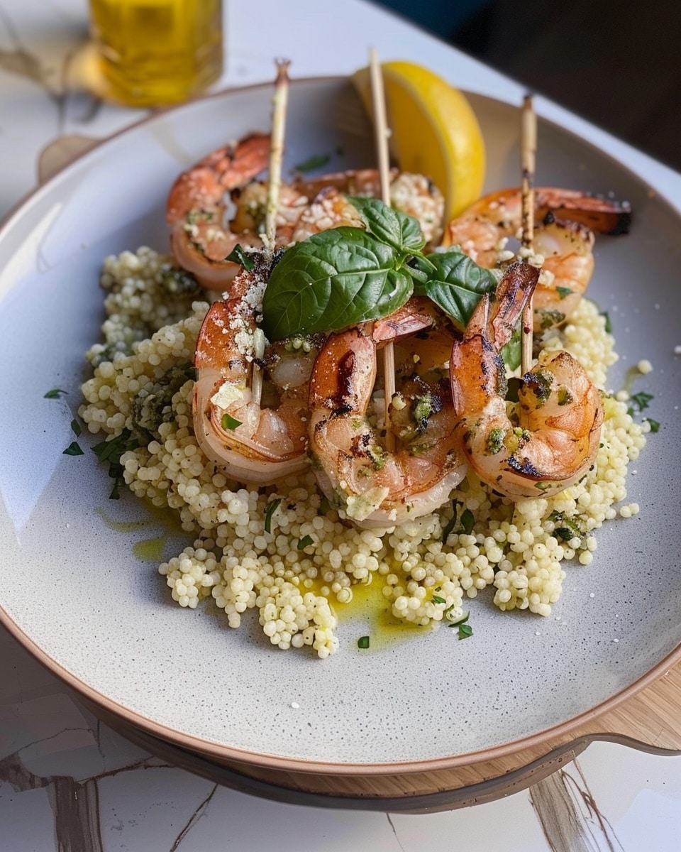 Grilled Lemon Shrimp with Pesto Couscous