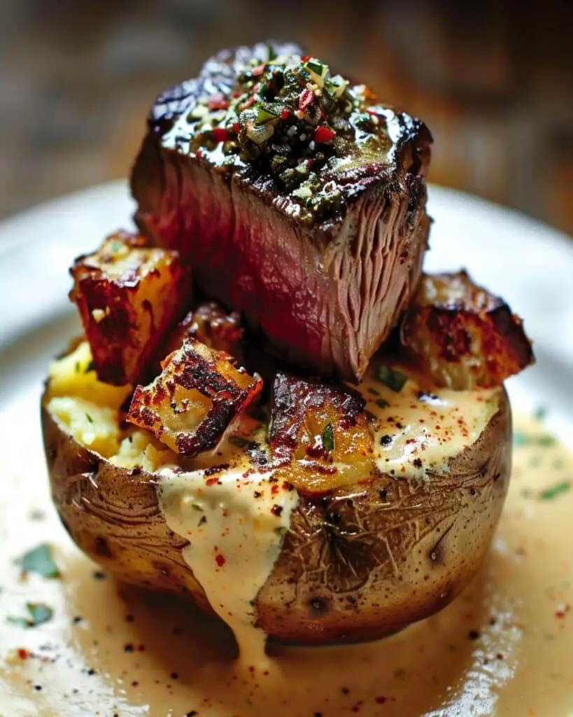 Loaded Baked Potato with Garlic Butter Steak