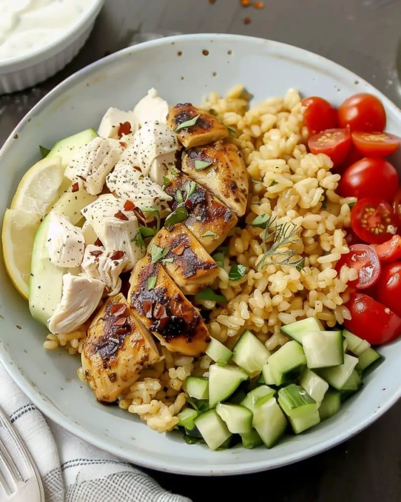 Mediterranean Crispy Rice Chicken Bowl