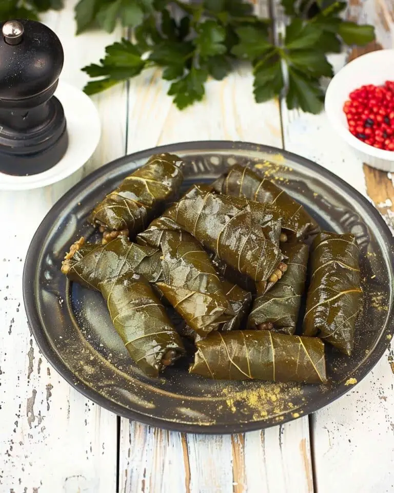 Stuffed Grape Leaves with Lentils, Oregano, and Mint
