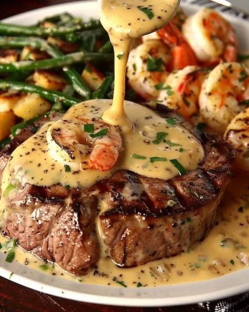 Surf and Turf with Shrimp and Lobster Cream Sauce