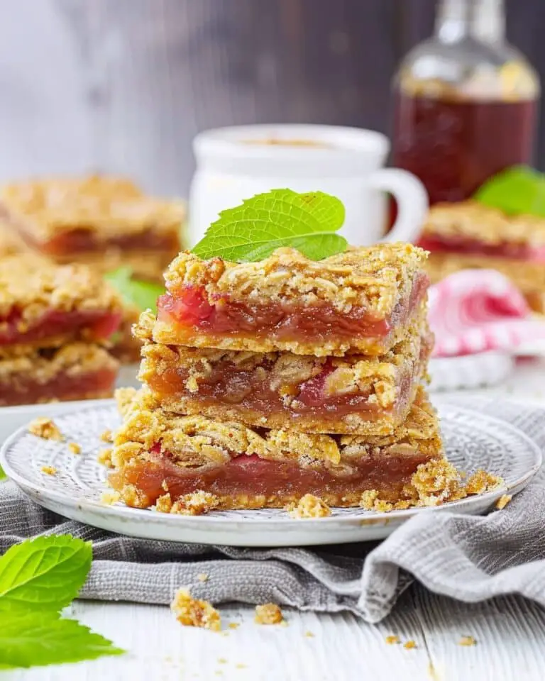 Amish Oatmeal Rhubarb Bars with Crumb Topping