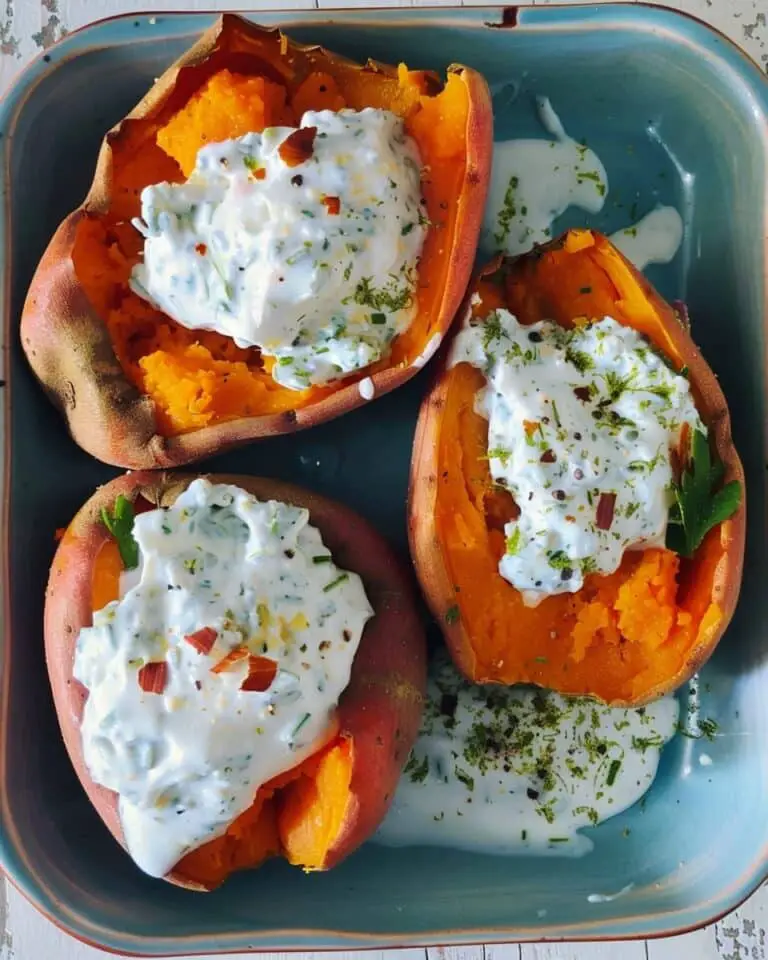 Baked Sweet Potato with Herb Yogurt Topping