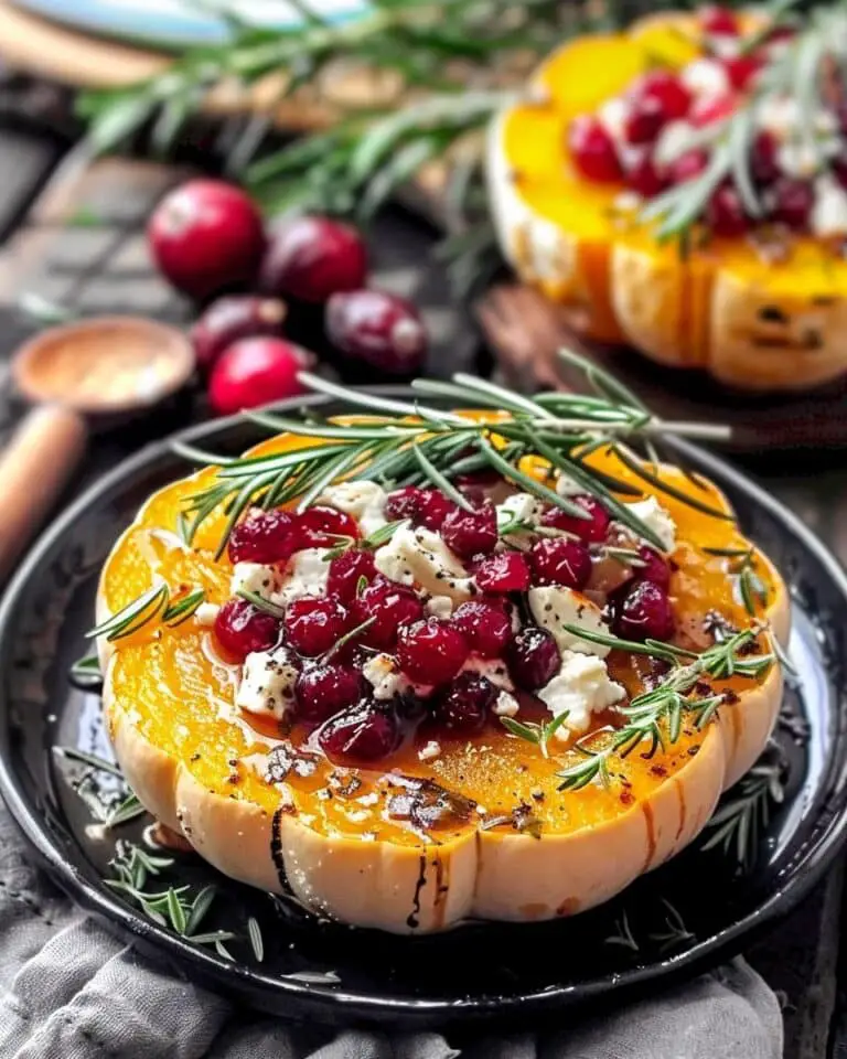 Honey-Glazed Acorn Squash with Creamy Goat Cheese & Cranberry Drizzle