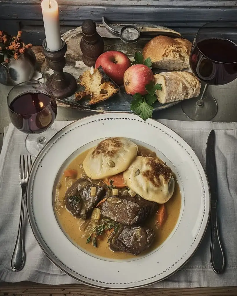 Hungarian Vadas (Beef in Creamy Carrot Sauce) with Bread Dumplings