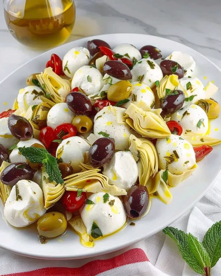 Marinated Mozzarella Balls, Artichokes, and Olives