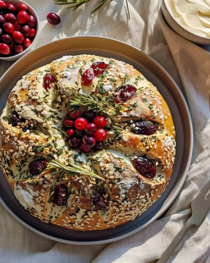 No-Knead Cranberry & Herb Bread with Garlic Butter