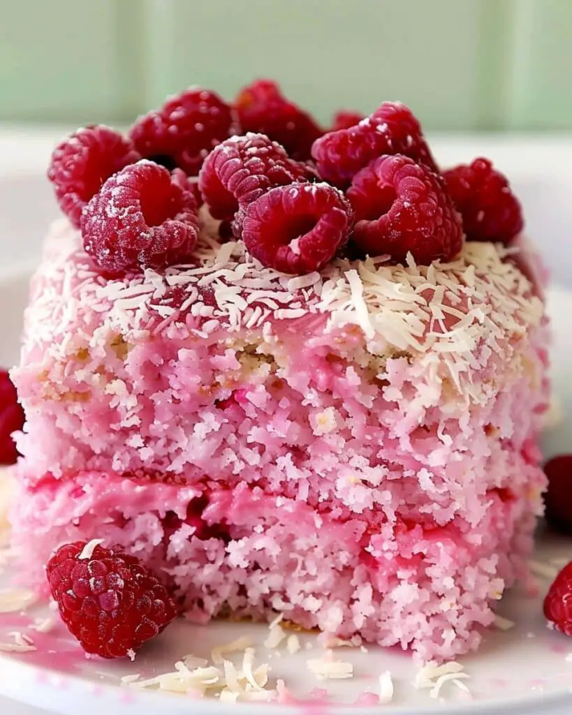 Raspberry Coconut Snowball Cake