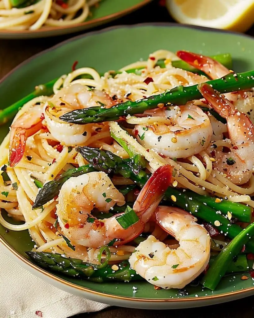 Asparagus and Shrimp with Angel Hair