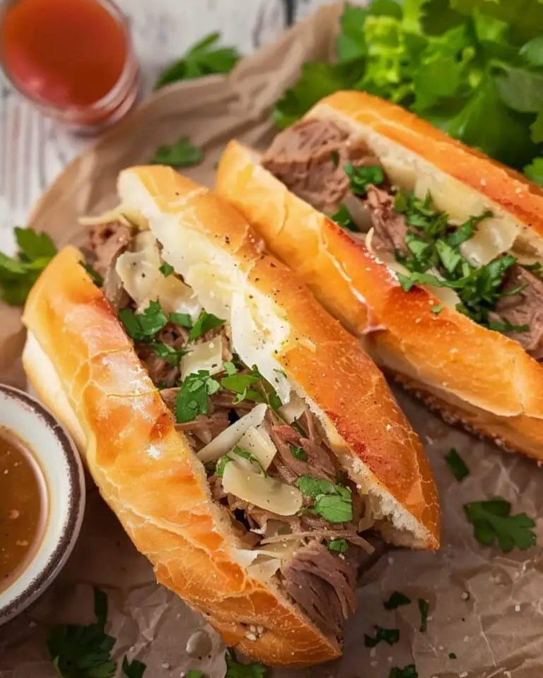 Slow Cooker Italian Roast Beef Sandwich with Homemade Au Jus