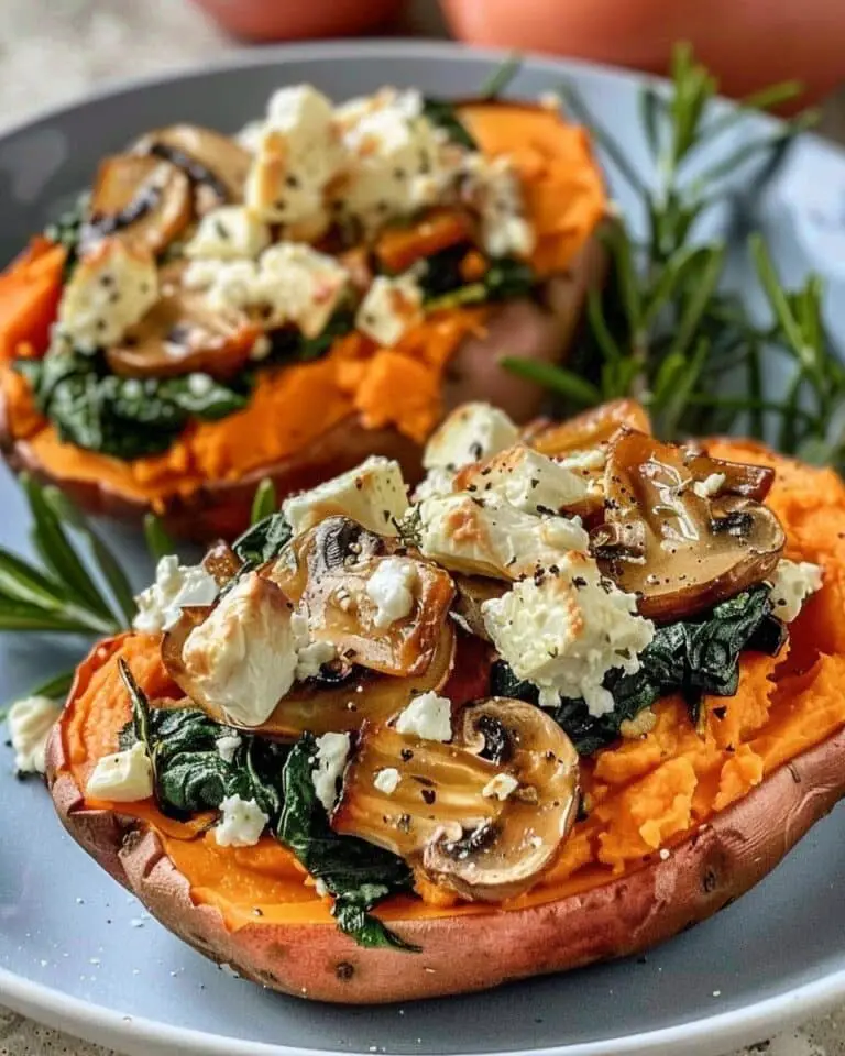 Stuffed Sweet Potatoes with Spinach, Mushrooms, Feta & Rosemary