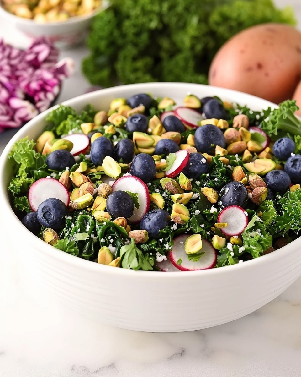 Blueberry Pistachio Spring Salad with Creamy Pomegranate Dressing