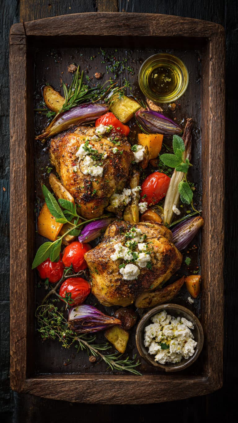 Golden Herb-Roasted Mediterranean Chicken with Feta & Garden Vegetables