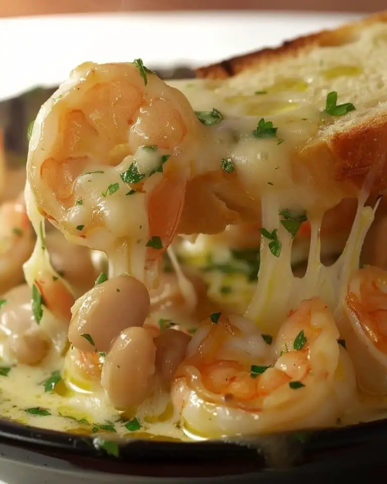 Grilled Garlic Bread with White Bean Shrimp Scampi