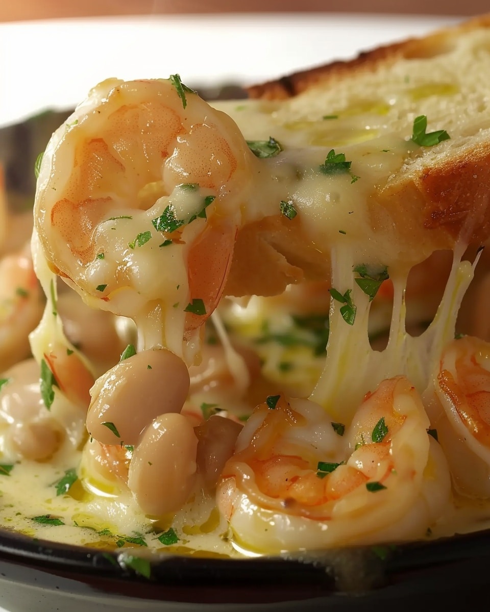 Grilled Garlic Bread with White Bean Shrimp Scampi