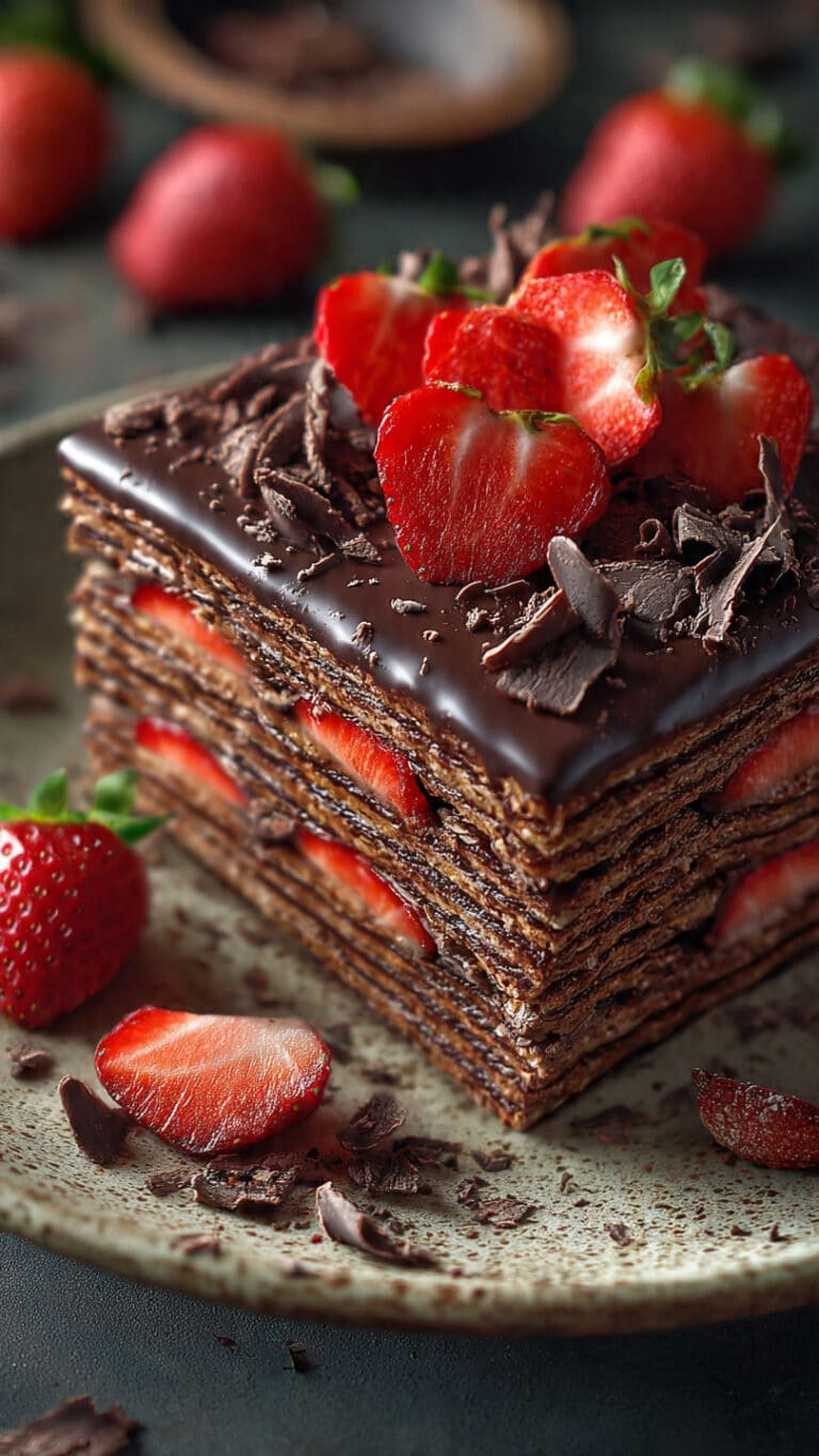 Hungarian No-Bake Biscuit Cake with Strawberries and Chocolate