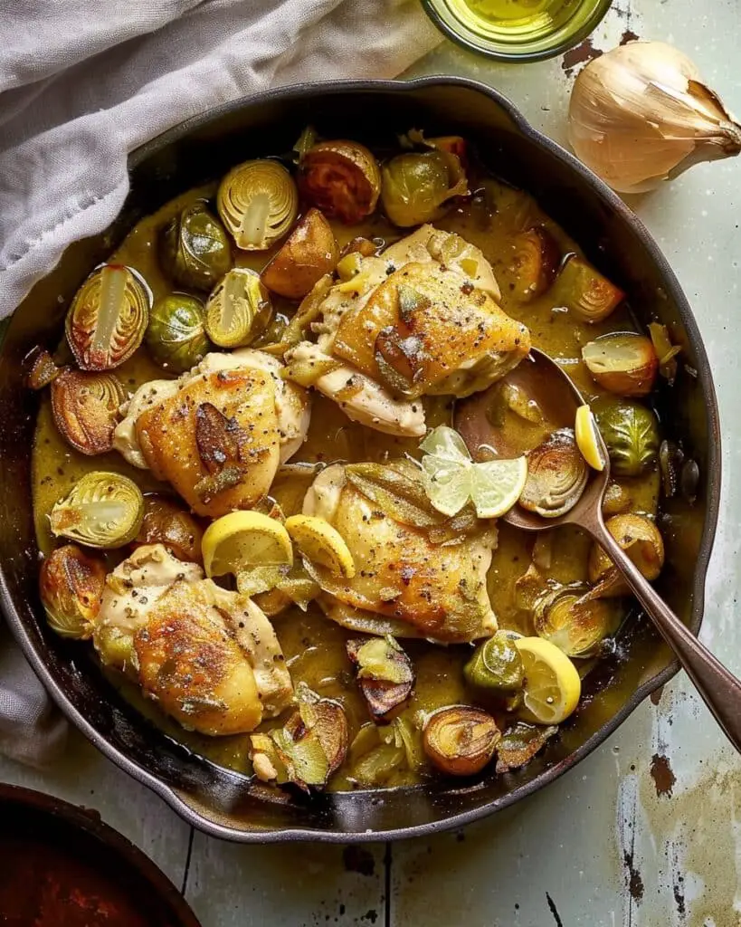 Lemon-Garlic Dump Dinner with Chicken, Potatoes & Brussels Sprouts