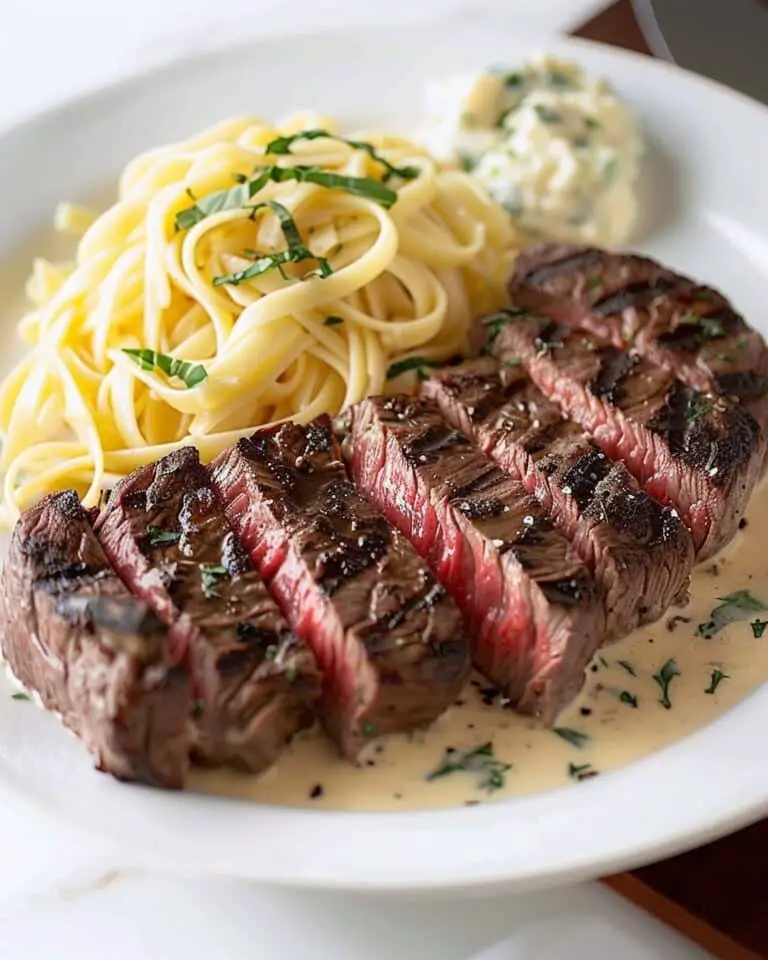 Steak with Creamy Fettuccine