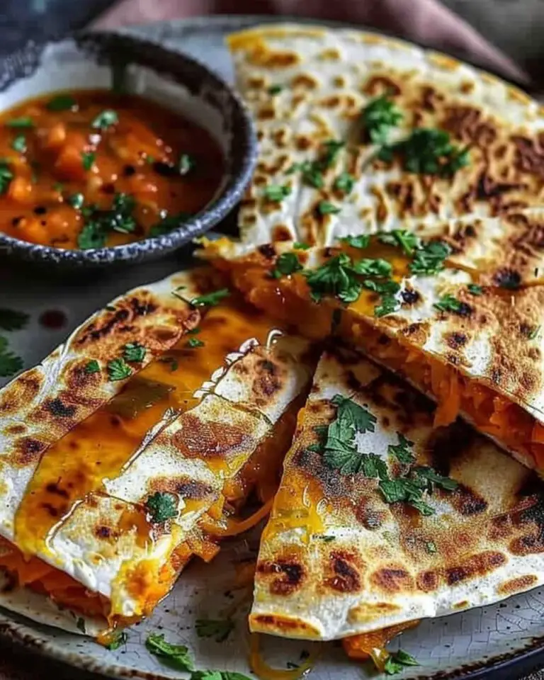 Sweet Potato Quesadilla with Melted Cheese & Spicy Honey Dip